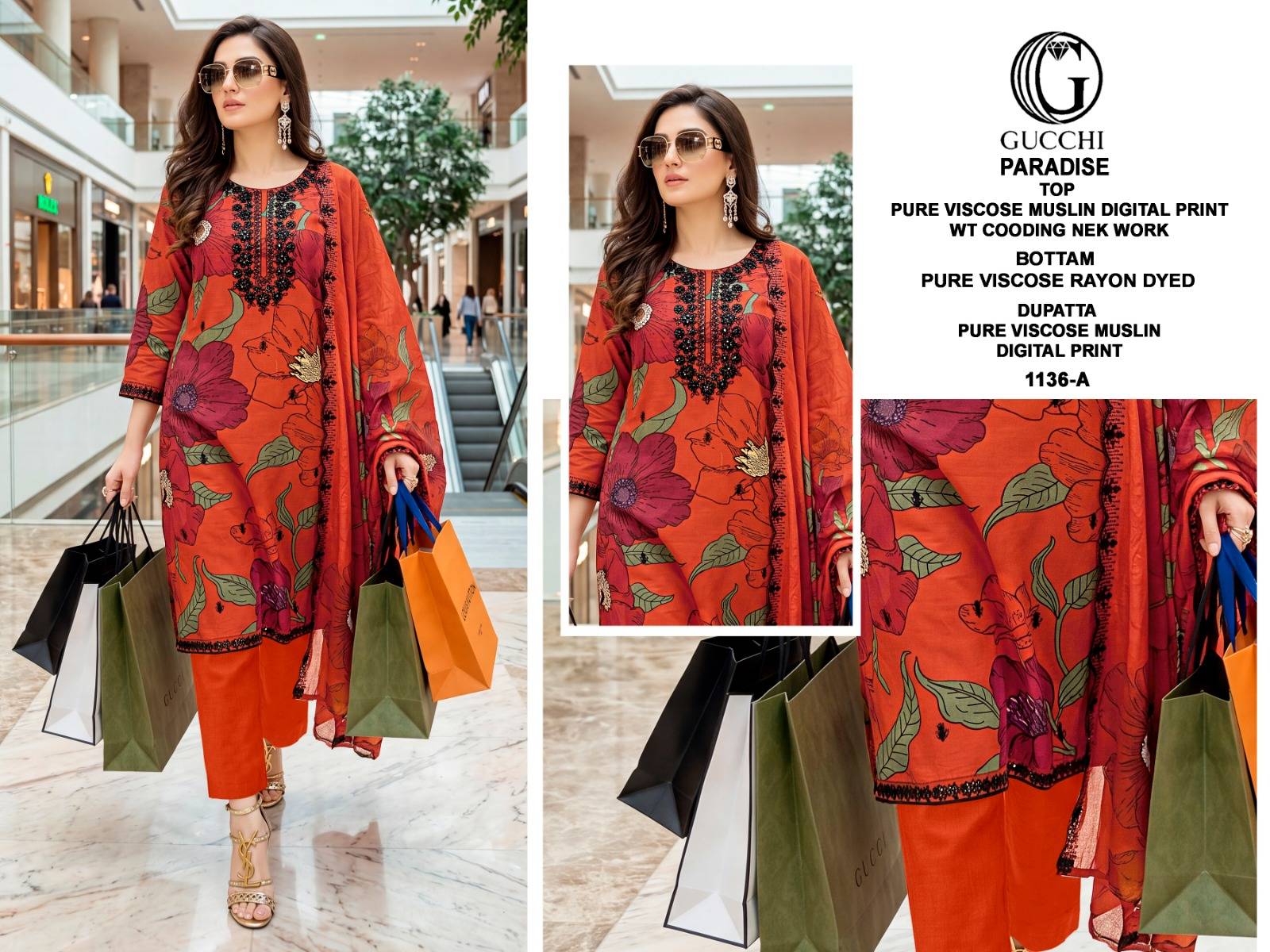 PARADISE VOL 1136 BY GUCCHI Stylish Beautiful Colourful Pure Viscose Muslin Dresses At Wholesale Price